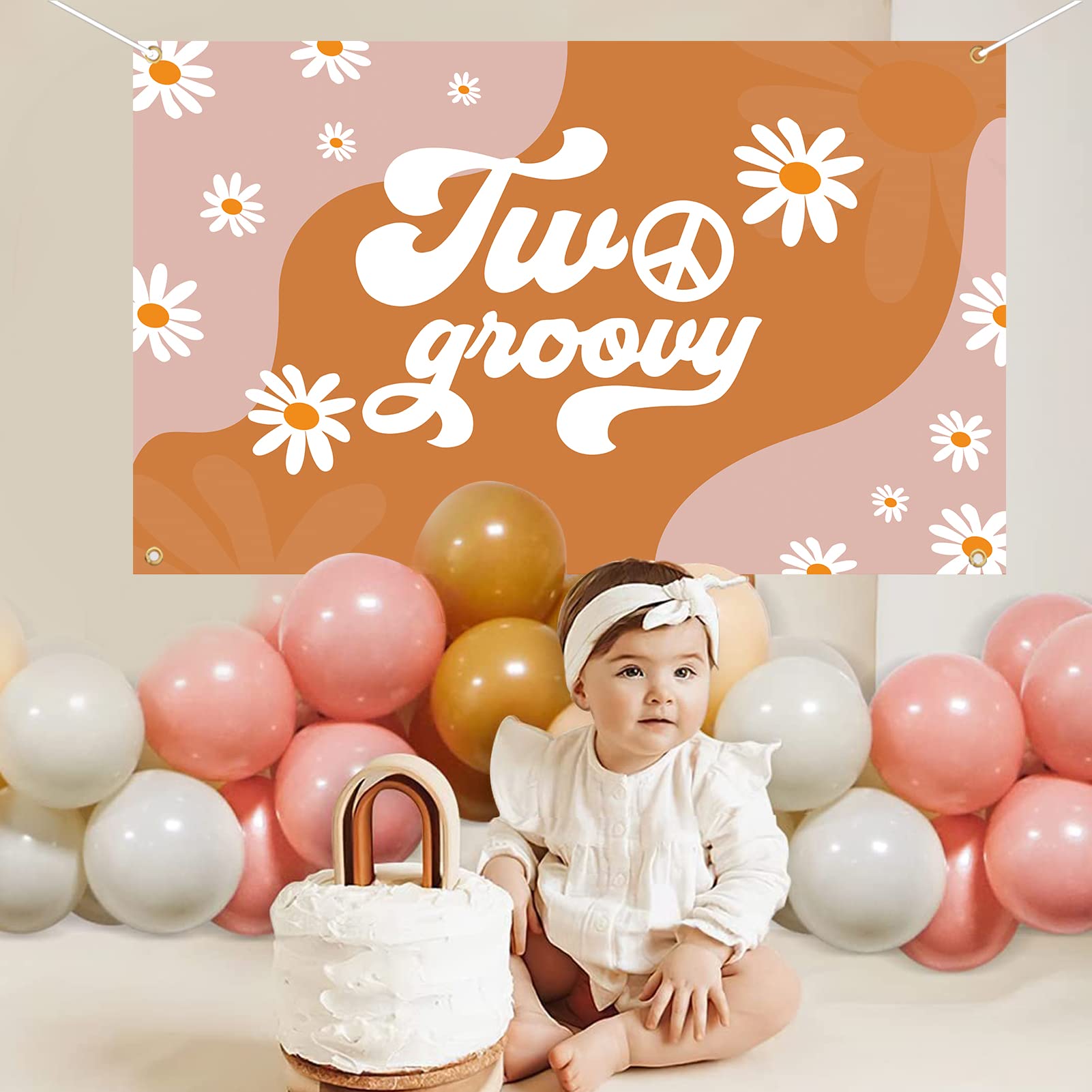 Two Groovy Birthday Party Decorations - Daisy Theme 2nd Birthday Supplies Kit