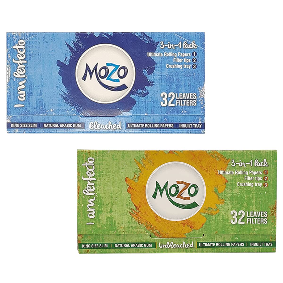 BONGCHIE Mozo Filtered Rolling Papers - Unbleached & Bleached Pack, 2 Booklets | 32 Gummed Sheets + 32 Perforated Filters per Booklet | Smooth, Premium Rolling Experience