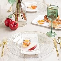 Vista 63 de PARTY BARGAINS 7" & 10" Organic Collection Hammered Appetizer and Dinner Plates Combo with Gold Rim – Transparent White, 32-Pack Disposable Plastic