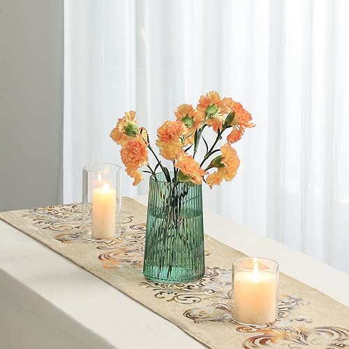 Miniatura 5 de Jarrón de cristal verde para flores, florero para ramo, jarrones de vidrio modernos, jarrones acanalados para sala de estar, dormitorio, mesa de