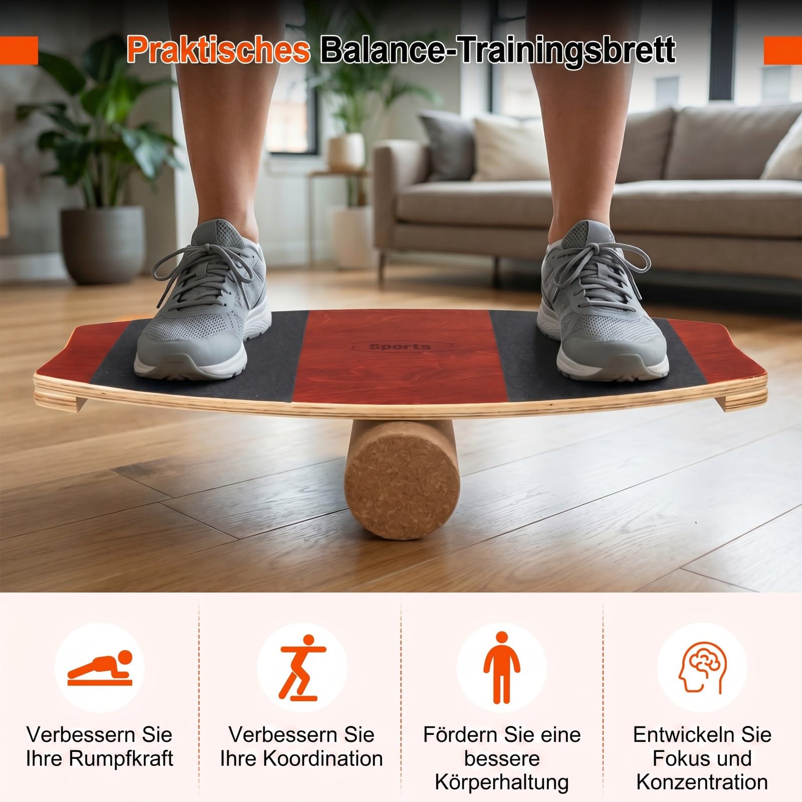 COSTWAY Balance Board aus Birkenholz, 15 mm dickes Wackelbrett + 10 cm Korkrolle, Balance Trainer für Kinder & Erwachsene, Surfboard indoor, Gleichgewichtstrainer für Zuhause, Outdoor