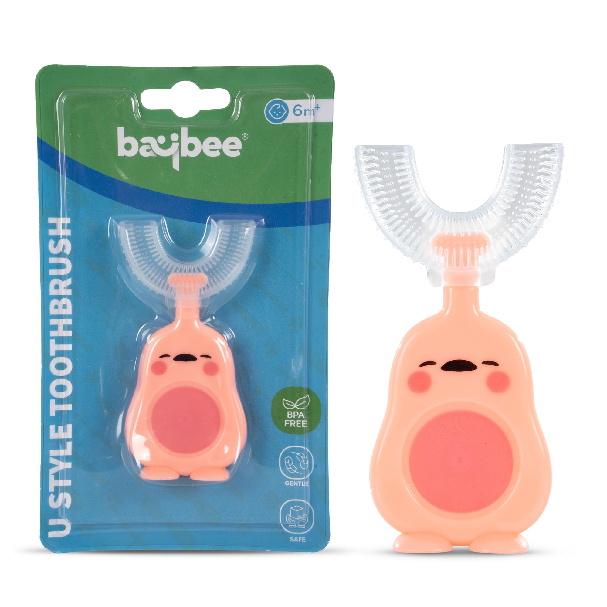 Baybee U Shaped Toothbrush for Kids | Learn to Brush Toothbrush Soft Silica Gel | 360° Oral Cleaning Baby Brush Twice a Day to Gingiva Protection |100% Food Grade Silicone Head with Anti Slip handle Kids Brushes 2-5 years (Pink)-image-41