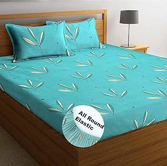 BSB HOME Premium 100% Microfiber Striped Elastic Fitted Bedsheets with 2 King Size Pillow Covers | Double|Queen Bed with All Around Elastic 180 TC Supersoft | Size - 78 X 72+10 inches | Parrot Green