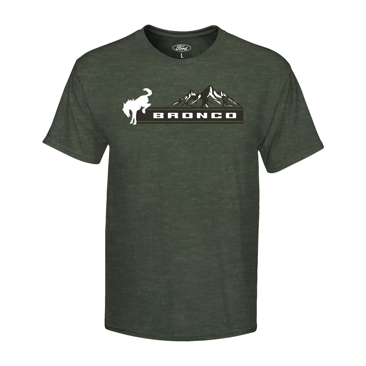 HELMFord Bronco Shirt, Mountain Logo, Short Sleeve Crew Neck, Army Heather
