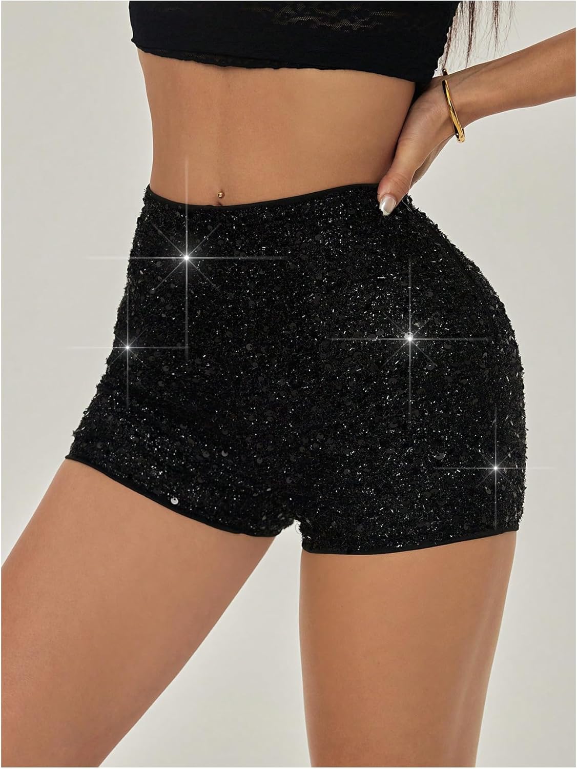 Women's Sparkling Sequin Shorts Bodycon High Waisted Micro Party Rave Mini Shorts - Image 3