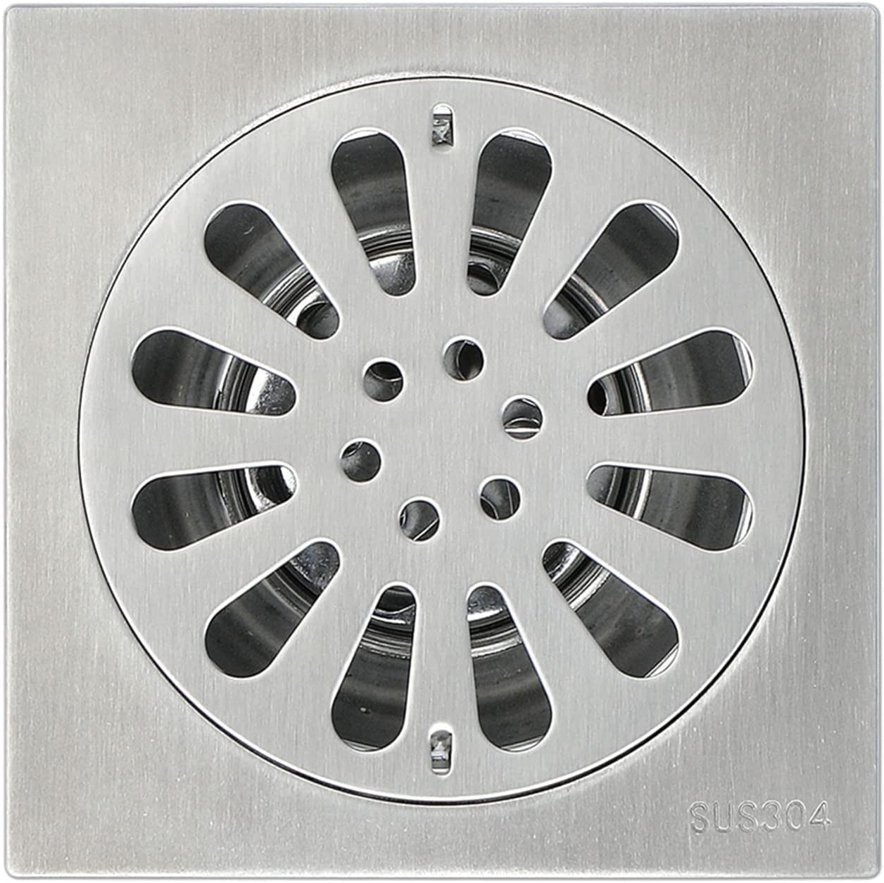Psronyaog 15X15cm Square Floor Drain Brushed Stainless Steel, Anti-Odor Strainer Drain Bathroom Toilet Kitchen Balcony Big Flow Drains, Shower Drain With Hair Strainer,