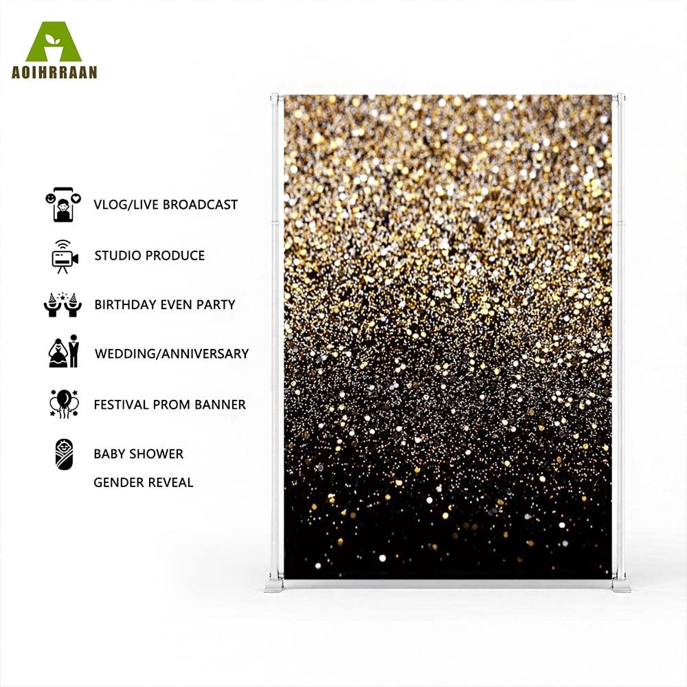Aoihrraan 2,5x3m Nero e Oro Glitter Fotografia Sfondo Sfondo dorato brillante paillettes macchie astratto stellatoNatale Capodanno Famiglia Festa Festival Festeggia Ritratto Foto Studio Prop