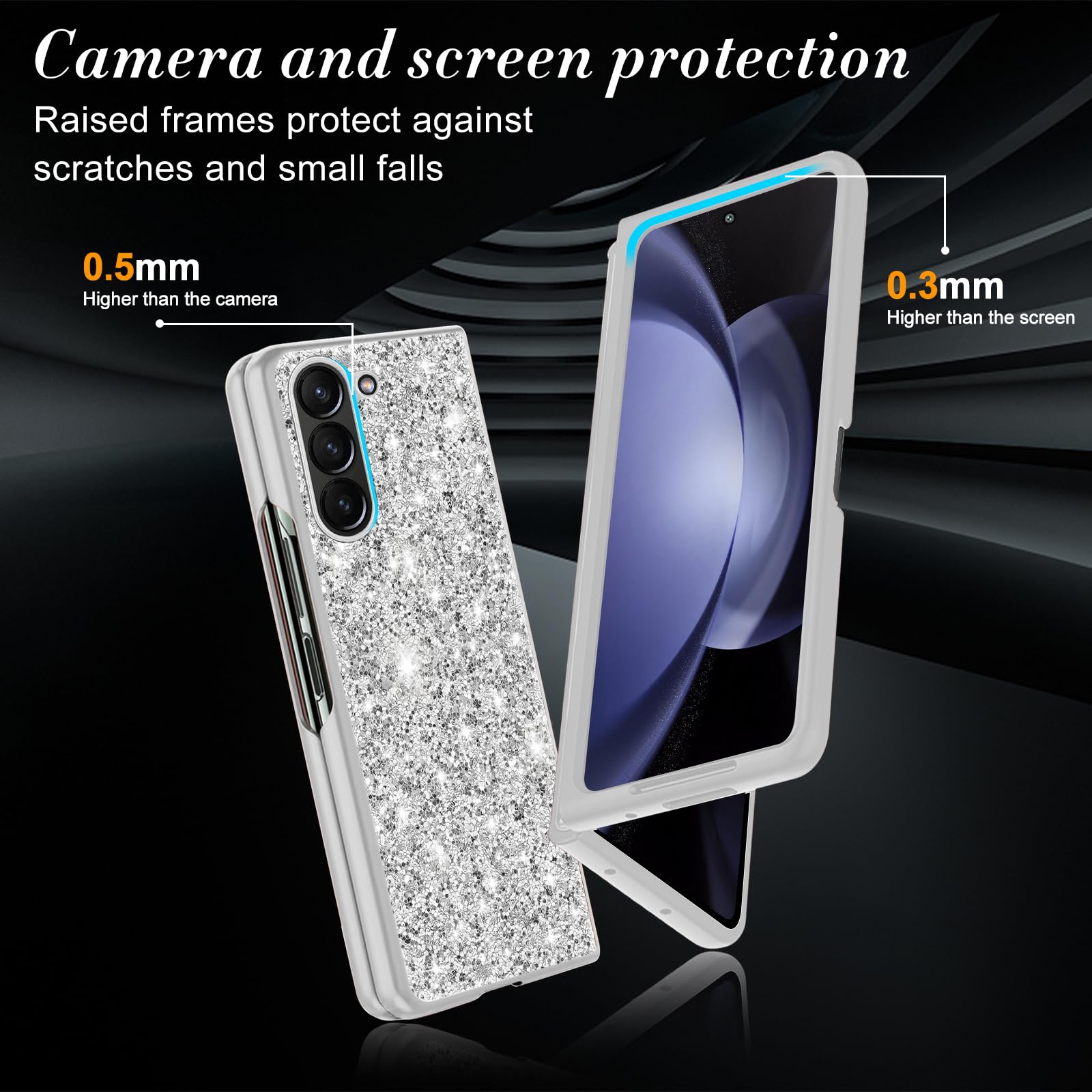 Funda para Samsung Z Fold 5 con purpurina para Galaxy Z Fold 5, funda delgada de TPU con diamantes brillantes, carcasa de protección completa a prueba de golpes para Samsung Galaxy Z Fold5, funda