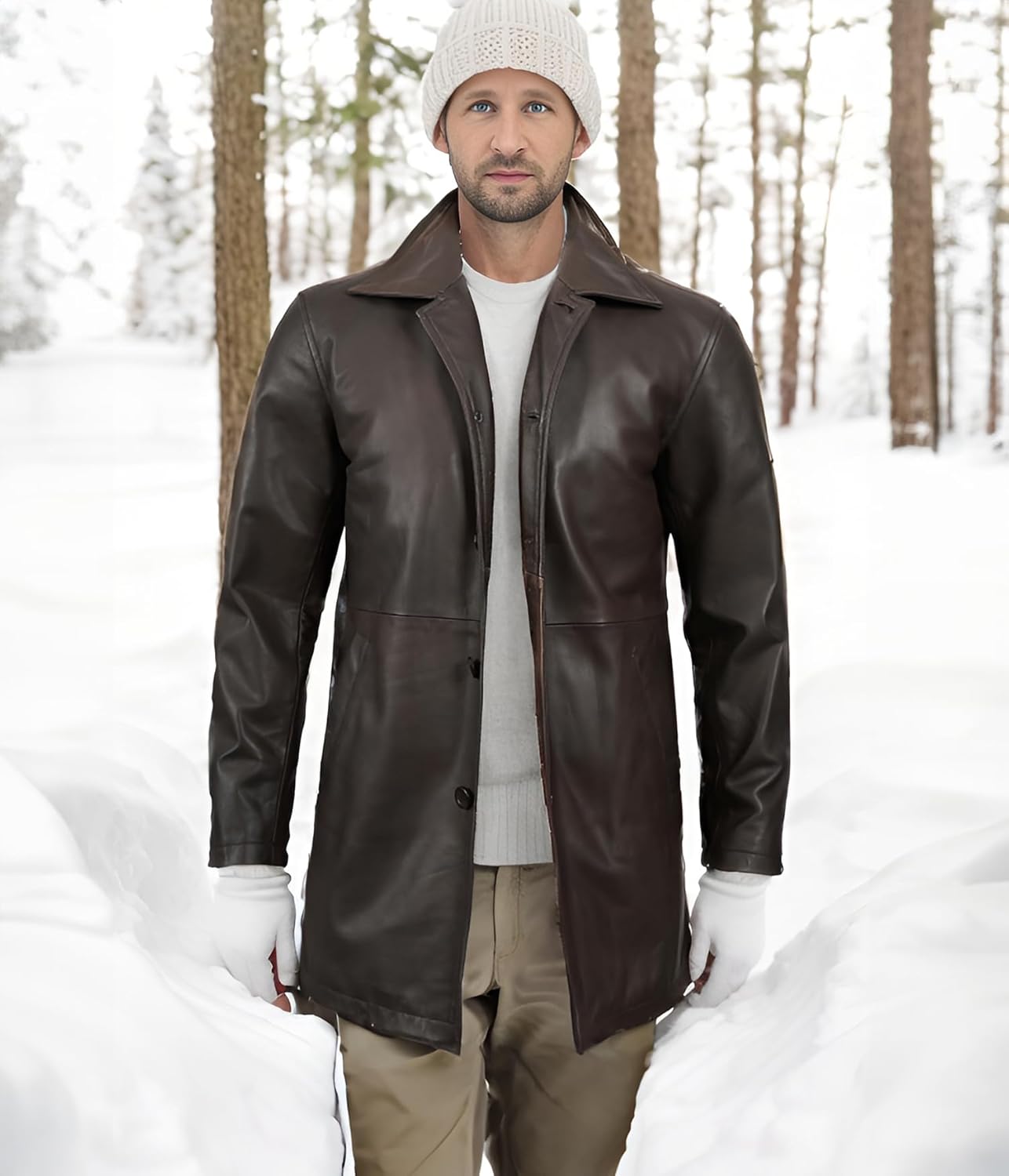 Decrum Leather Coat Men - Car Coat Style Real Lambskin Leather Men Winter Jacket - Image 2