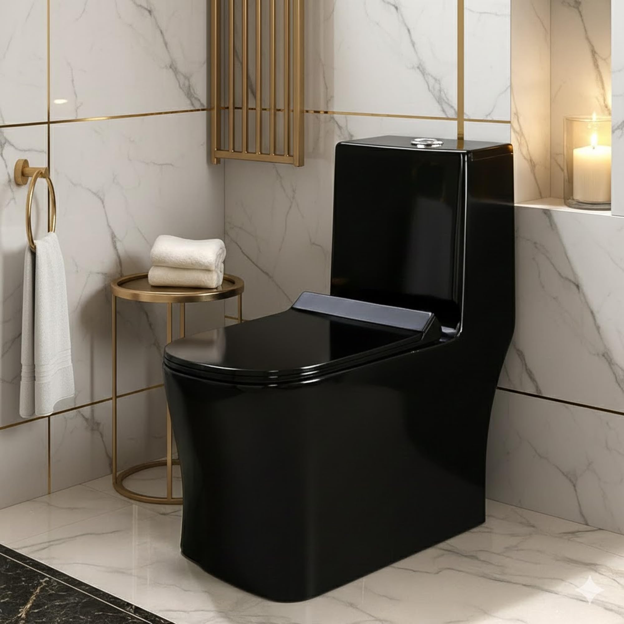 KrissKross Premium Western Floor Mounted One Piece Water Closet Ceramic Western Toilet/Commode With Soft Close Seat Cover For Lavatory, Toilets S-Trap Outlet Is From Floor (Black)