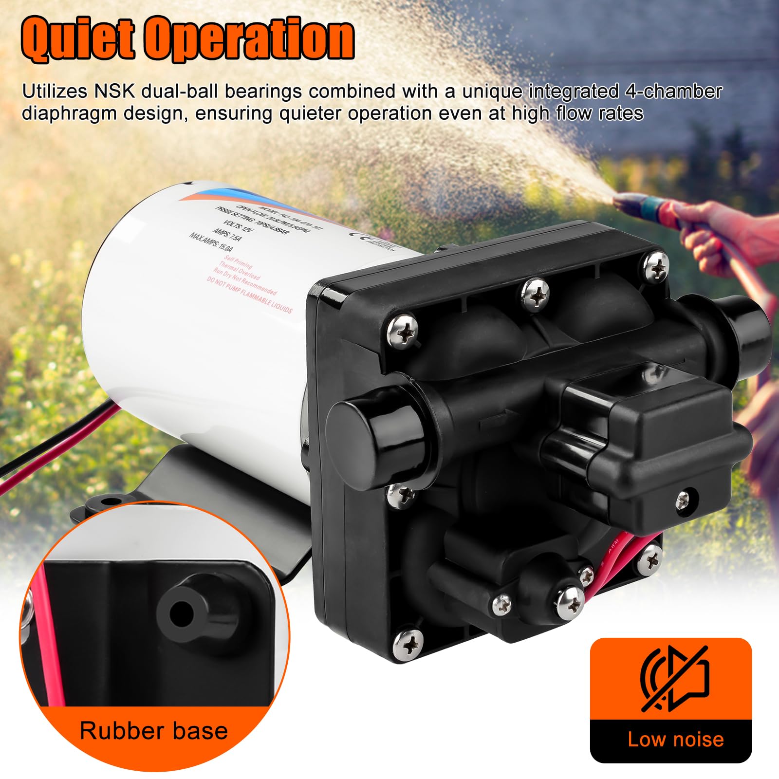 Autocebante de Diafragma, 12V Bomba de Agua y Bombas de Diafragma Neumática, DC 70PSI 5.5GPM Bomba Industrial Autocebante de Presión de Agua, Bombas de Agua para Vehículos RV y Autocaravana