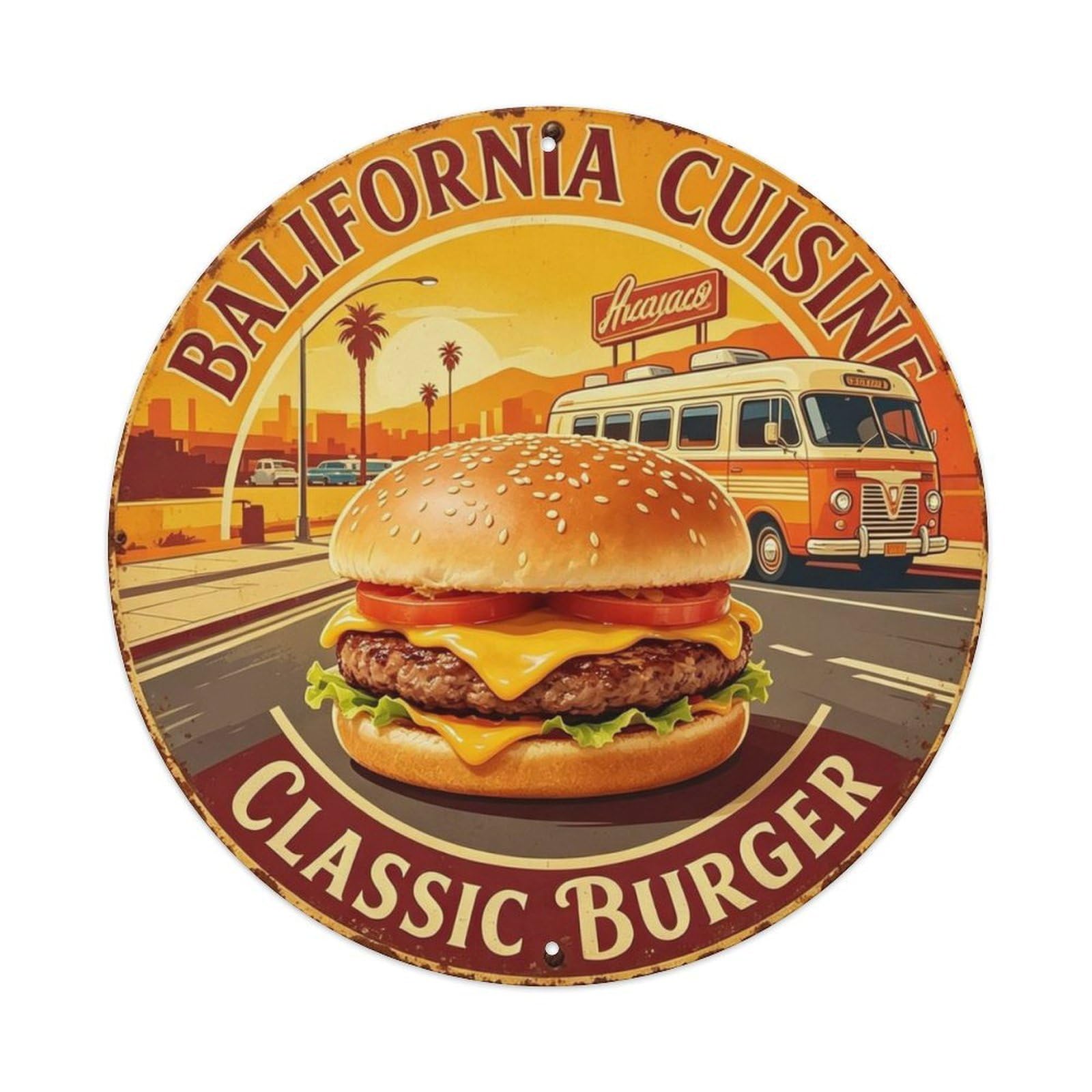 California Classic Burger Metal Tin Sign Plaque