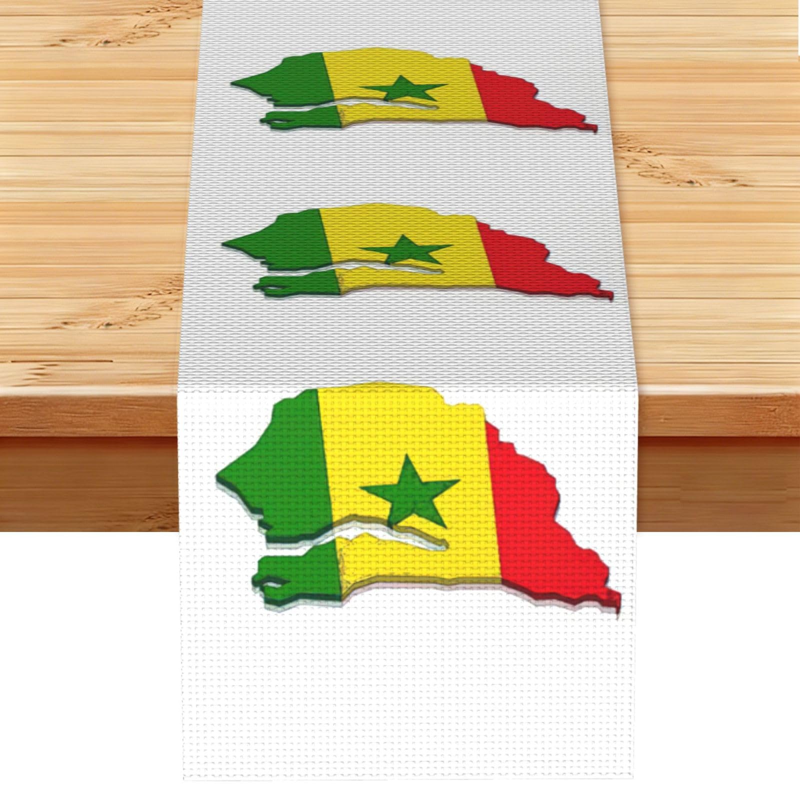 Senegal Flag Map Printed Table Runner 13 x 72, Wrinkle Resistant Decor for Dining Table Coffee Table Fireplace