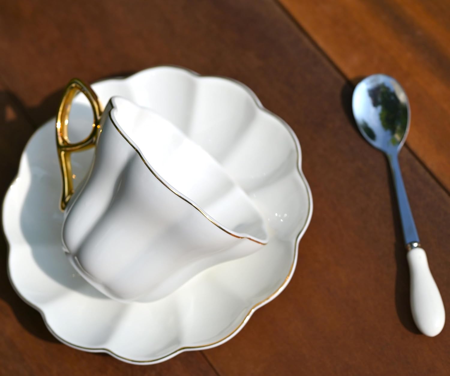 British Coffee Cup 3 Piece Set（6.8oz） Household Fashional Tea Cup with Saucer Spoon (white-B)