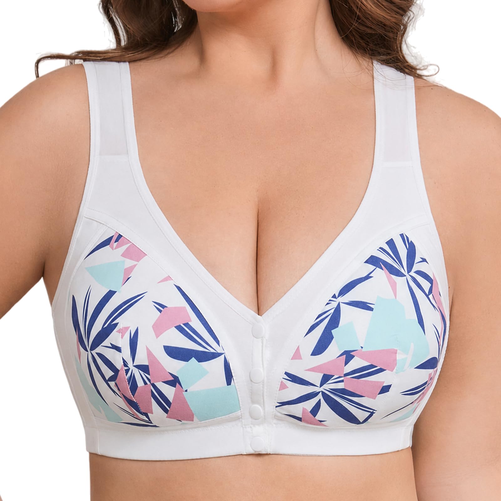 4er Pack BH Damen Ohne Bügel Mit Vorderverschluss, Komfort Seamless Bustier Vorne Verschließbar, Nahtloser Soft Entlastungs-BH Breite Träger Für Große Größen Schwarz Weiß