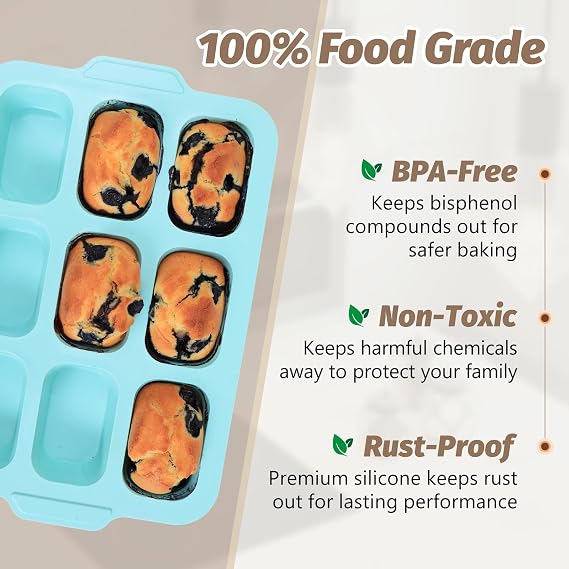 Mini Loaf Tins with Frame: Silicone Brownie Bread Tin for Baking Mould Oven | 9-Cavities Nonstick with Metal Frame - Mini Bread Baking Tray for Baking Bread Stick Cornbread Mould - Healthy Bakers Lovers