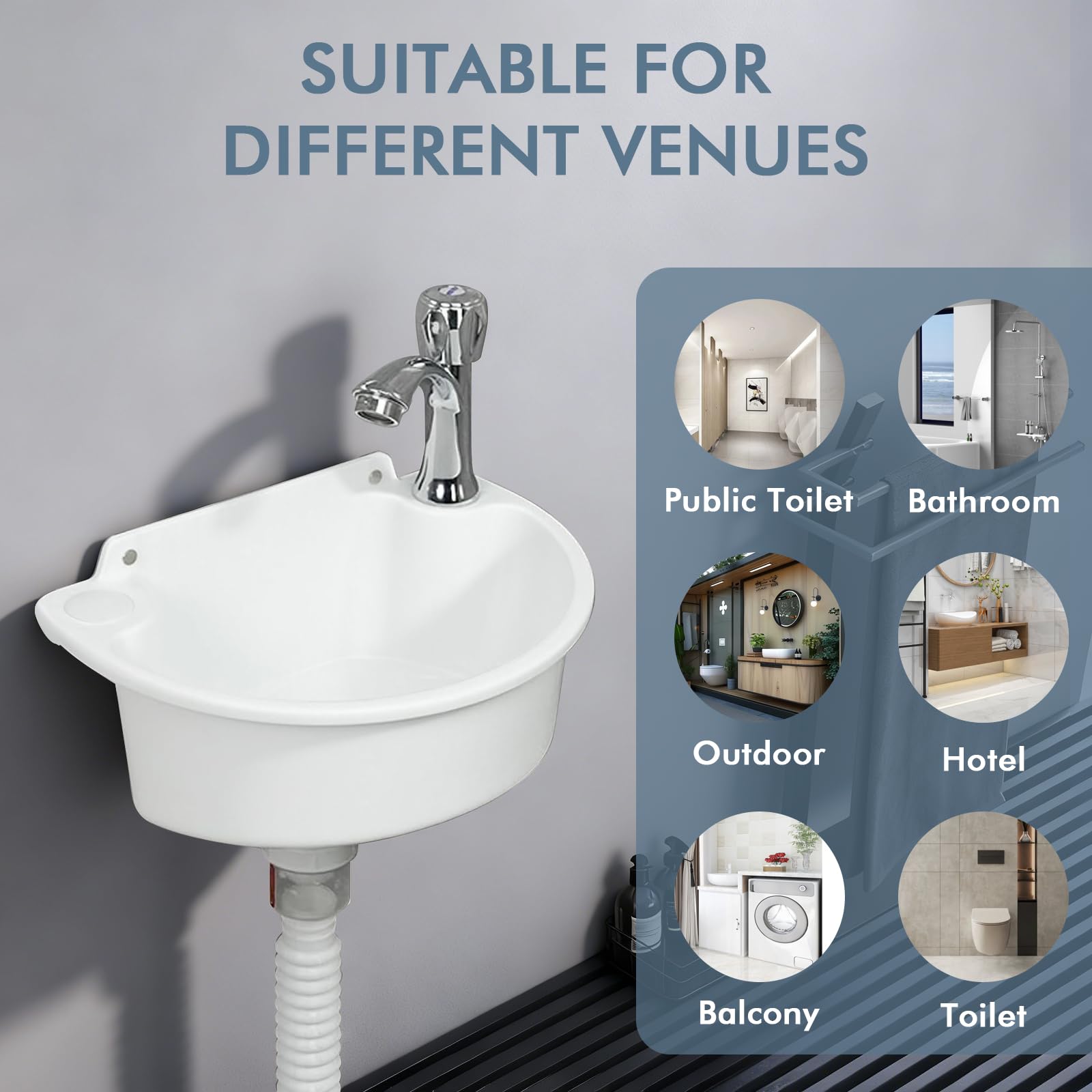 Lavabo in plastica, semplice lavello in plastica, con tubo e scarico per giardino, garage, cantina, camper, lavandino da giardino