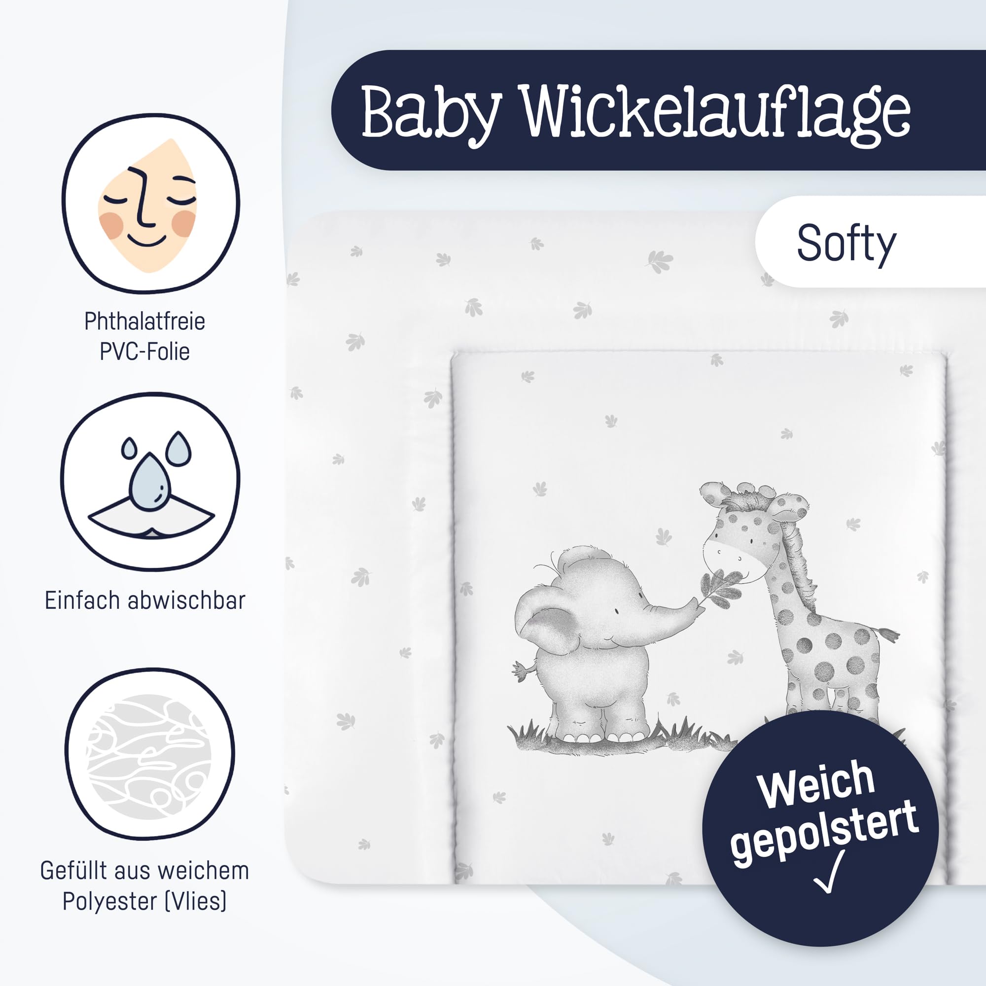 Julius Zöllner Softy - Cambiador de pañales (75 x 75 cm, impermeable y lavable, fabricado en Alemania, certificado Öko-Tex Standard 100, cinta de la jungla)