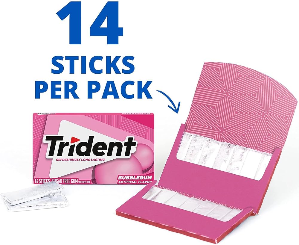 Trident Bubblegum Sugar-Free Chewing Gum, 3 Packs of 14 Pieces (42 Total Pieces)
