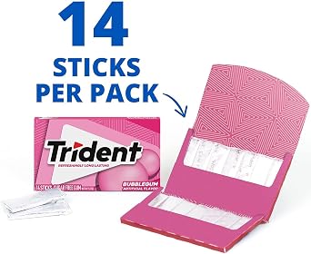 Trident Bubblegum Sugarfree Chewing Gum 3 x 14 Stick Multipack