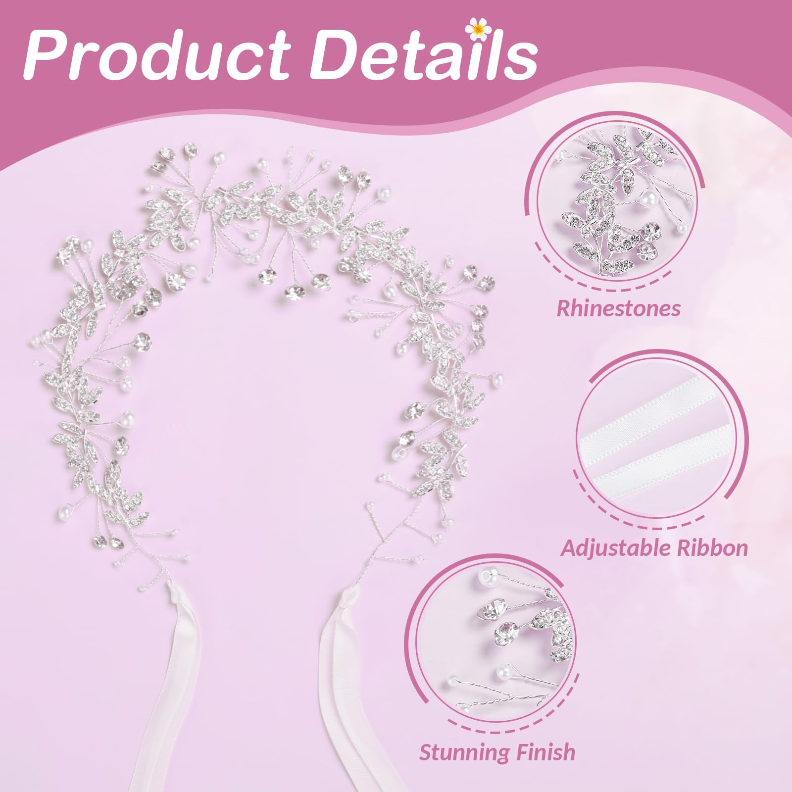 Papoopy Flower Girl Headpiece for Wedding, First Communion, Bridal, Hair Accessories (F14-Silver)