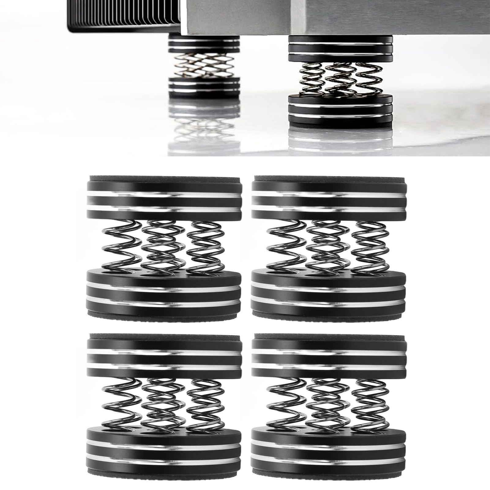 Piedini di isolamento per altoparlanti HiFi, supporto ammortizzante a molla per altoparlanti, subwoofer, amplificatori e giradischi; base in gomma antiscivolo con lega di alluminio (Nera)