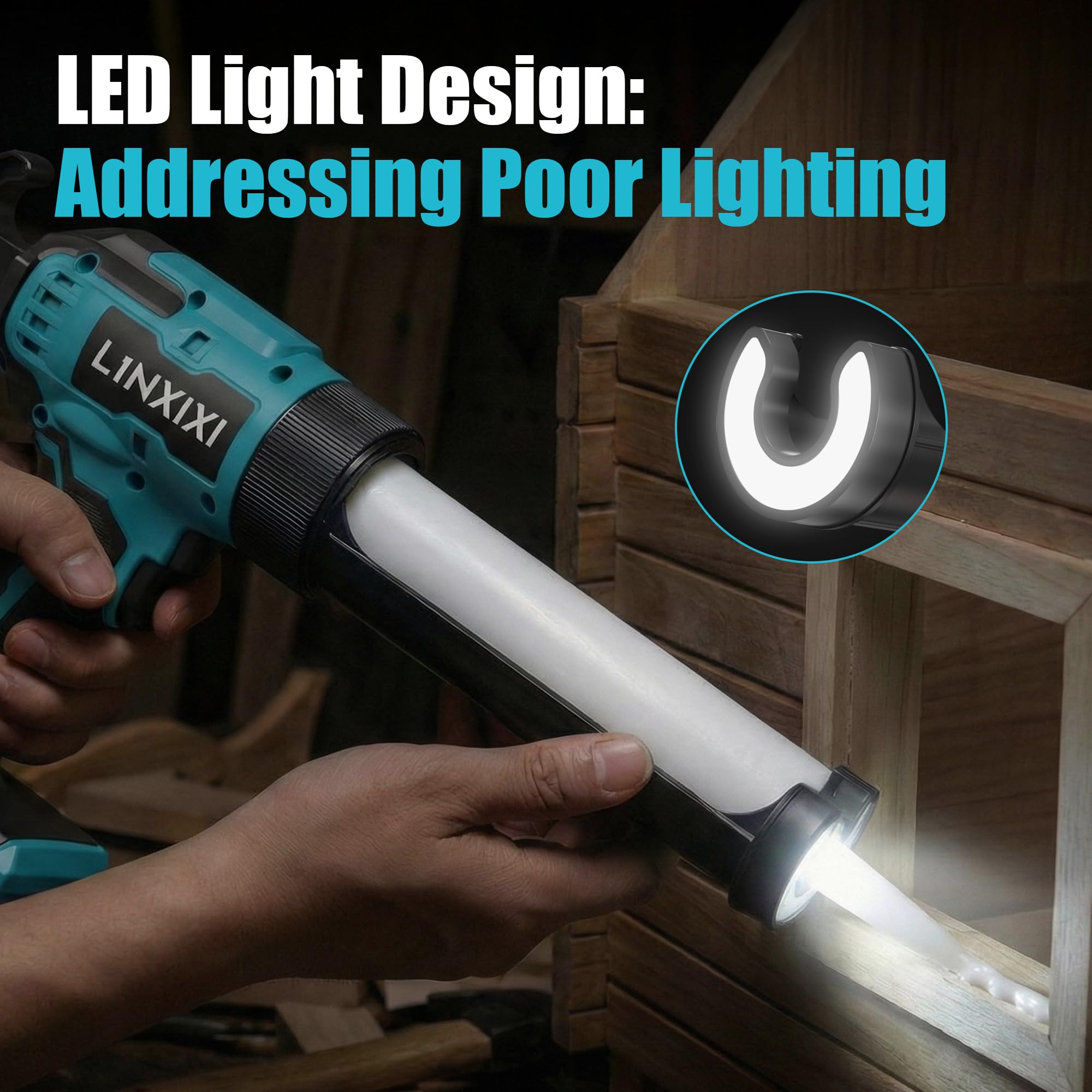 Prensa de cartuchos de batería compatible con Makita 18 V, prensa de cartuchos eléctrica, pistola de silicona con LED, velocidad regulable, antigoteo para reparación de montaje (sin batería)