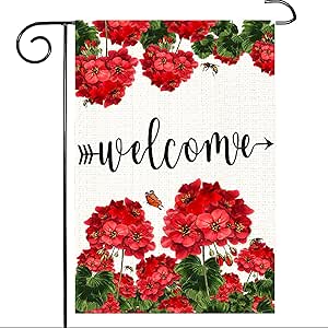 Amazon.com : Spring Summer Geranium Welcome House Flag 12x18 Inch ...