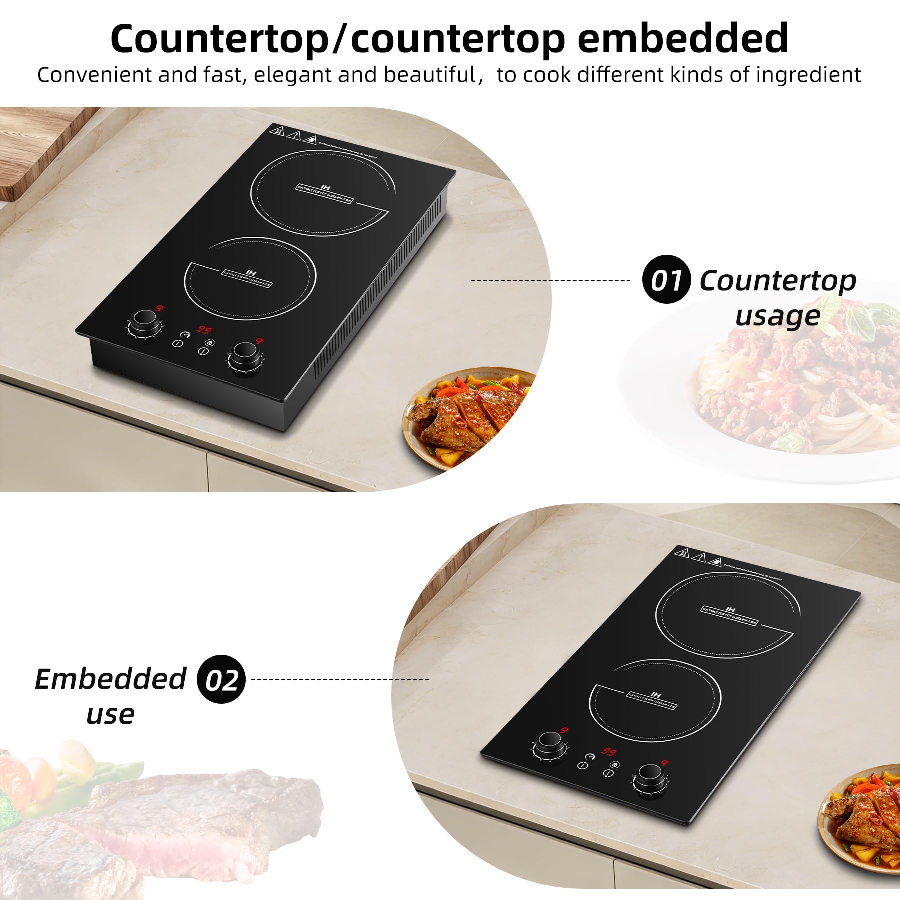 Wesonorous Double Induction Cooktop,110V 2600W 2 burner induction cooktop with hot plat with LED Touch Screen 10 Levels,Child Safety Lock & Timer view 7