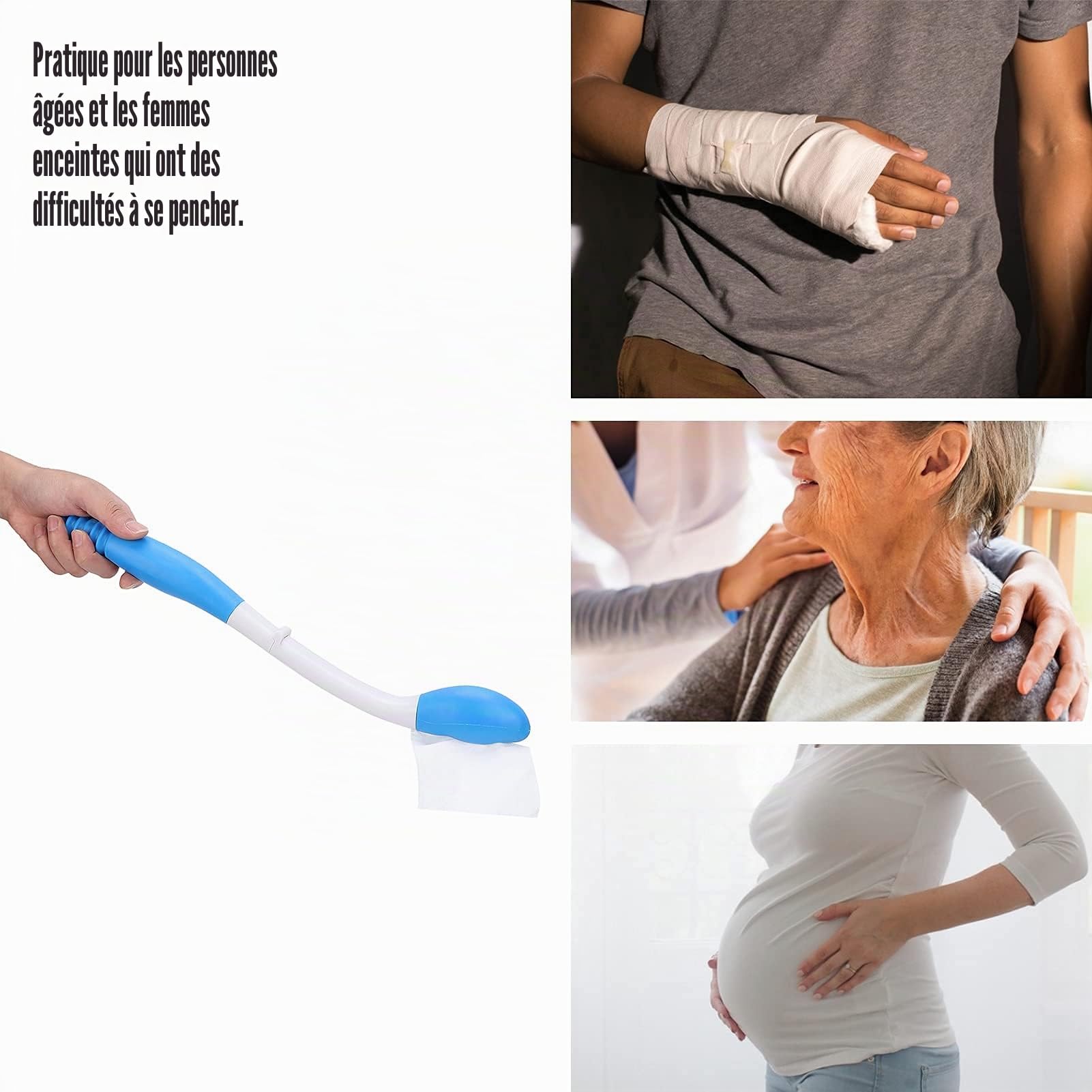 Aide aux Toilettes avec Poignée Longue Portée, Outil d'Assistance Mobilité pour Essuyage sans Se Pencher, Pince Papier Toilette Confortable