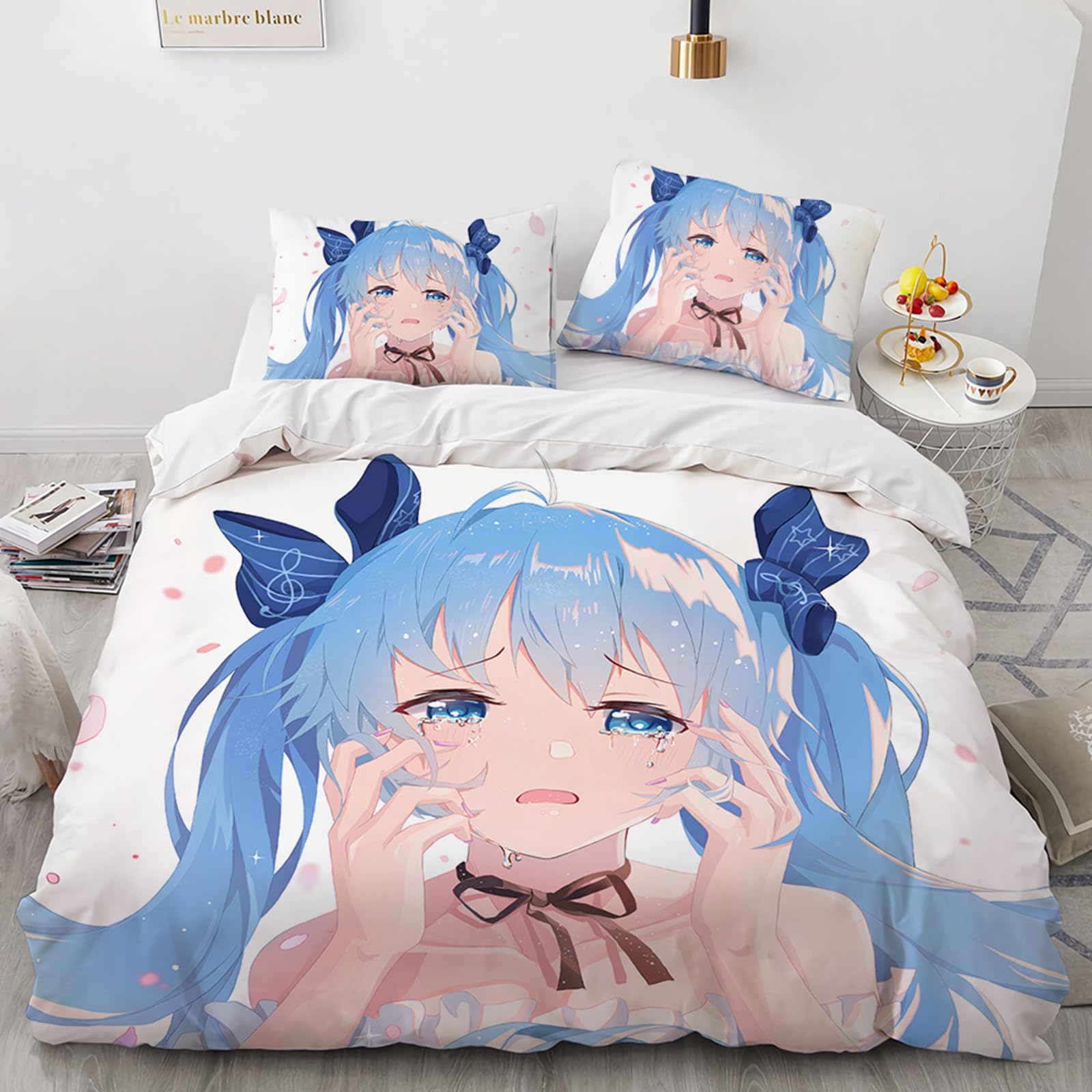 Wrtgerht Hatsune Miku Dekbedovertrek Set Vocaloid Met Rits Dekbedovertrek Voor Jongens Meisjes Zacht Meerkleurig Cadeau Met Kussensloop Dekbedovertrek Set Dubbel 200 X 200 Cm
