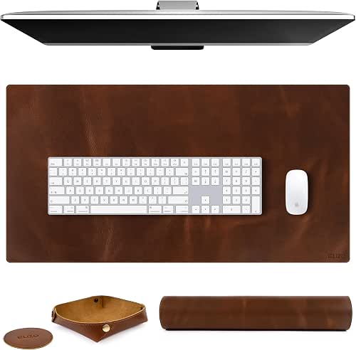 Elizo Real Leather Desk Mat Set (32x16) Large Desk Cover