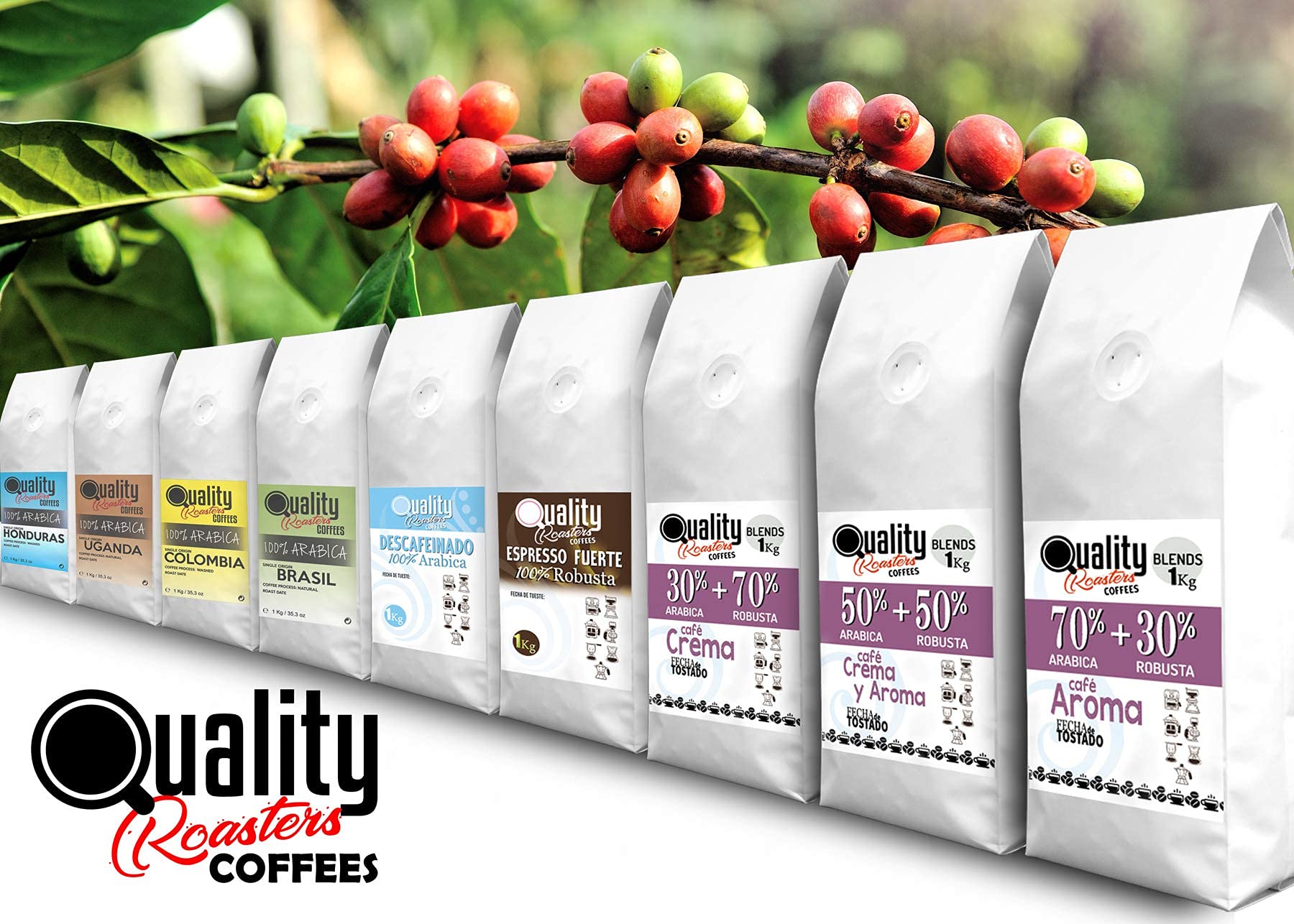 Café en grano natural. 100% Arabica. Origen único Colombia, Tostado artesanal. Tueste Medio. 1Kg