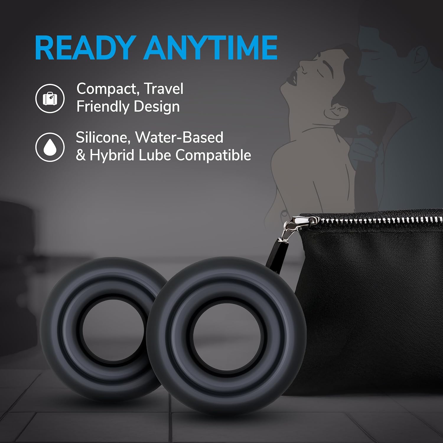 Eden Oversized Cock Rings - 2 Pack Thick Stretchy Penis Ring for Men - Performance Erection Ring for Male Pleasure - Adjustable Cockring & Testicle Toy Adult Sex Toy for Couples - Bold Black C-Rings