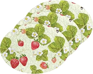 Red Strawberry with Green Leaves White Flowers on Light Green 3PCs Scrub Sponges, Two-Sided Dishes Oval Foam Wood Pulp Pop up Sponge Cleaning Kitchen Non-Scratch Compressed Scrubber Sponges