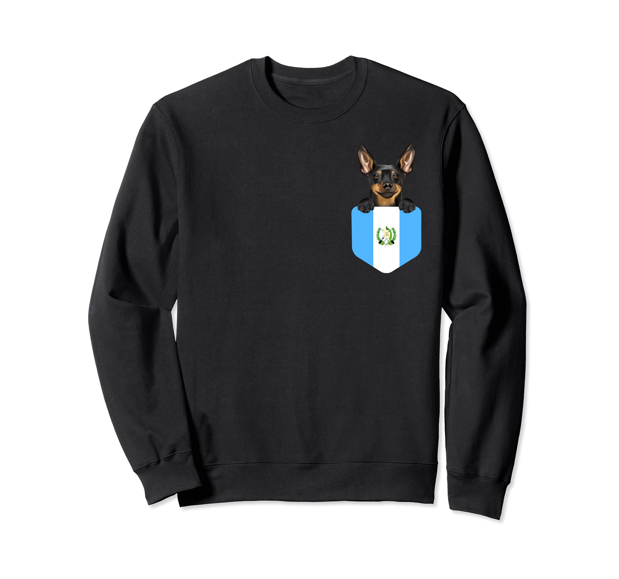 Guatemala Flag Miniature Pinscher Dog In Pocket Sweatshirt, Black