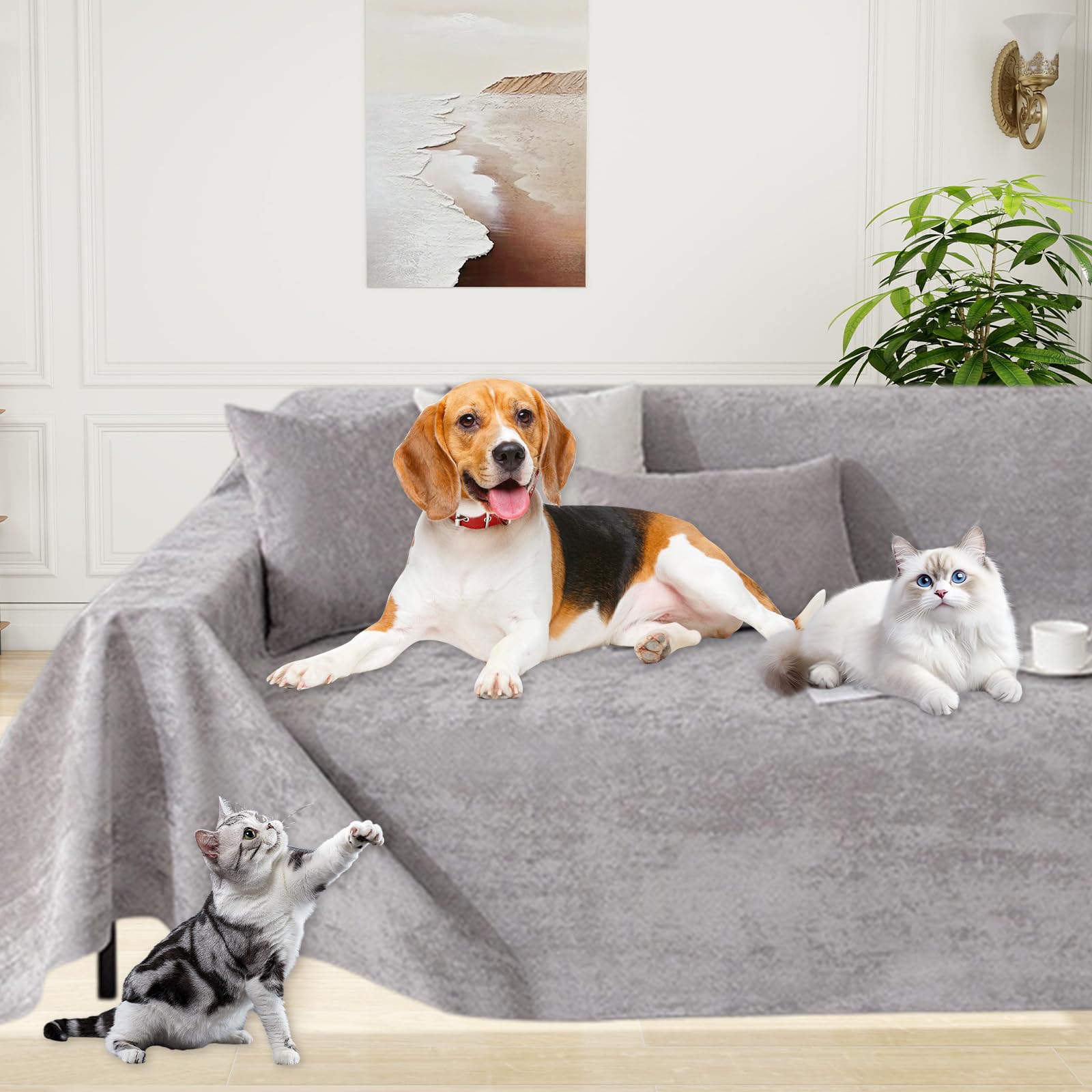 Couverture imperméable pour chien - Housse de canapé imperméable et antidérapante - Pour protéger le canapé - Protection contre les rayures - Lavable (gris, 180 x 340 cm)