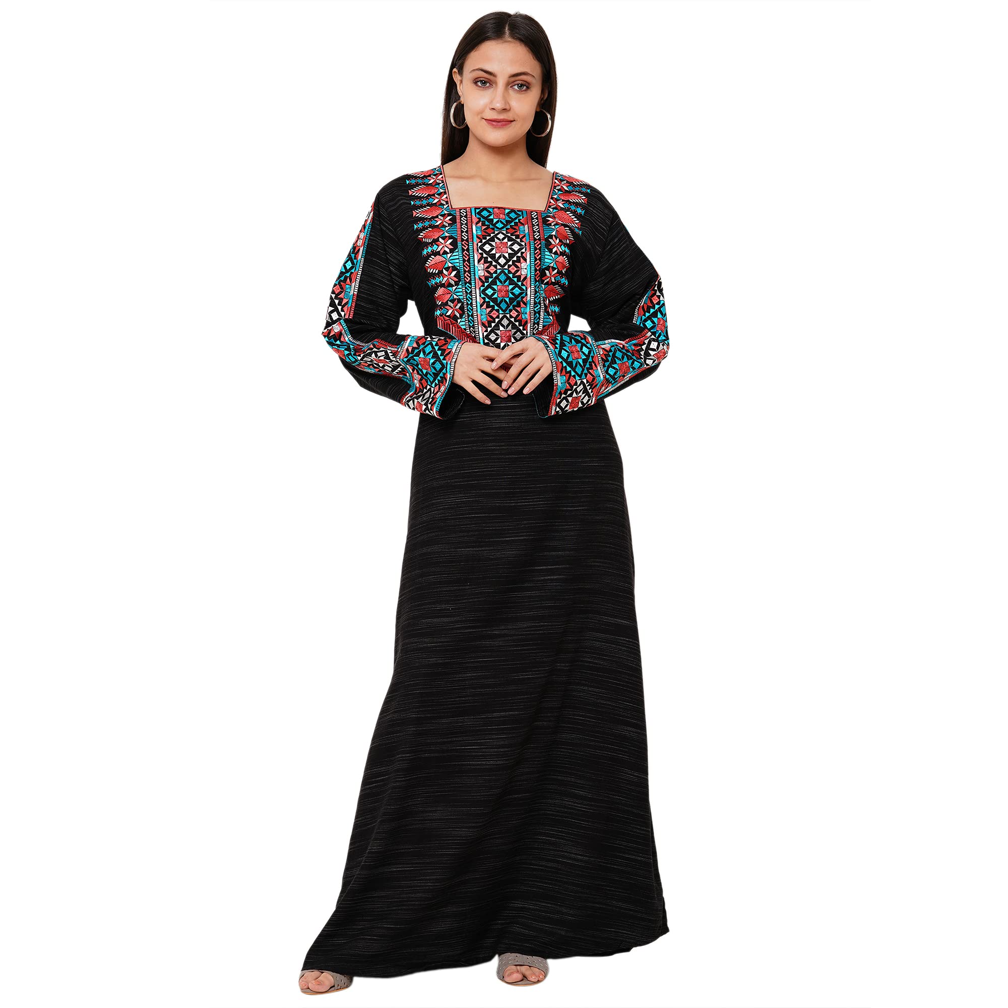 MAXIM CREATIONHome Gown Cross Stitch Maxi Ragular to Plus Size Abaya for Women