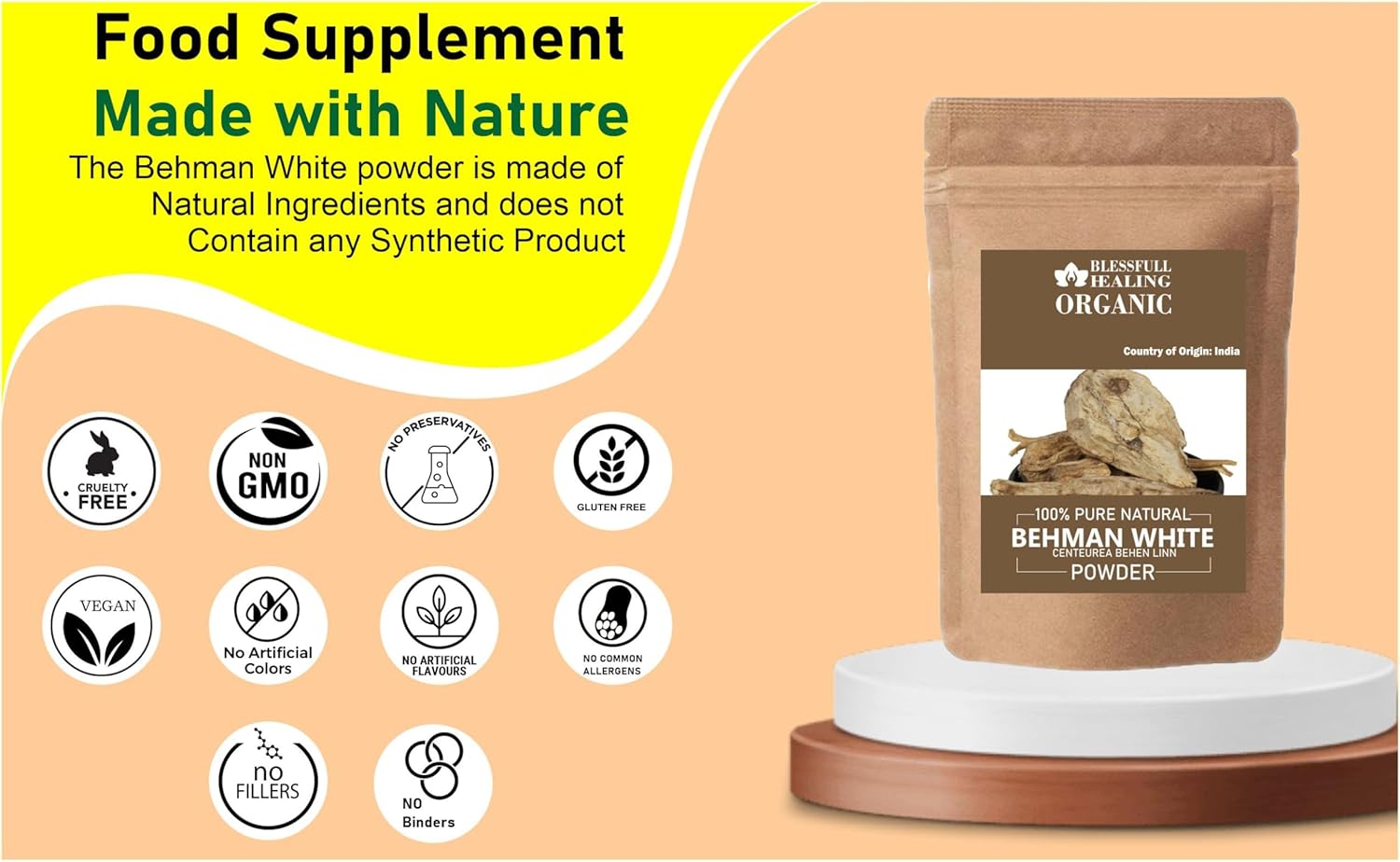 Blessfull Healing Organic Behman White Powder 100% Pure Natural 300 Gram / 10.58 oz