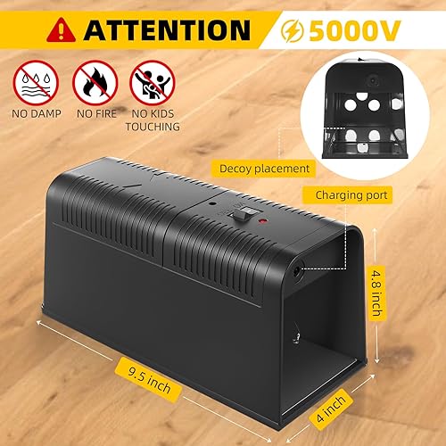 Miniatura 2 de Paquete de 2 trampas eléctricas para ratones, trampas electrónicas para ratas sin contacto para interiores con potente voltaje para el hogar, salas