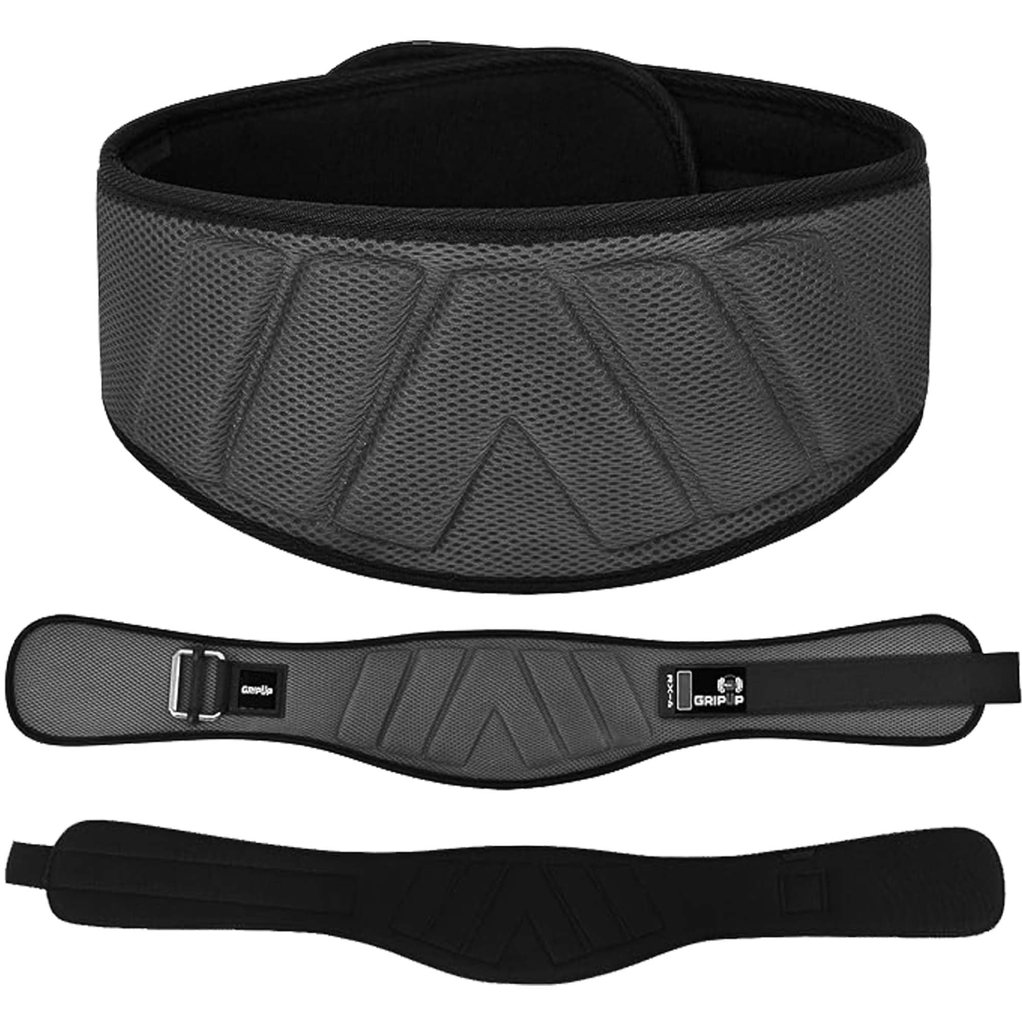 GripUp Weight lifting Gym Belt Curved Padded Back Lumbar Support Neoprene Belt for Fitness Exercise Bodybuilding Powerlifting Workouts Deadlifts Squats & Weightlifting Men Women (Grey, S)