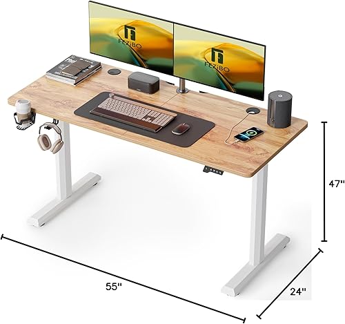 Miniatura 10 de FEZIBO Escritorio eléctrico de pie ajustable en altura, mesa de pie de 44 x 24 pulgadas, escritorio de oficina en casa con tablero de empalme, negro