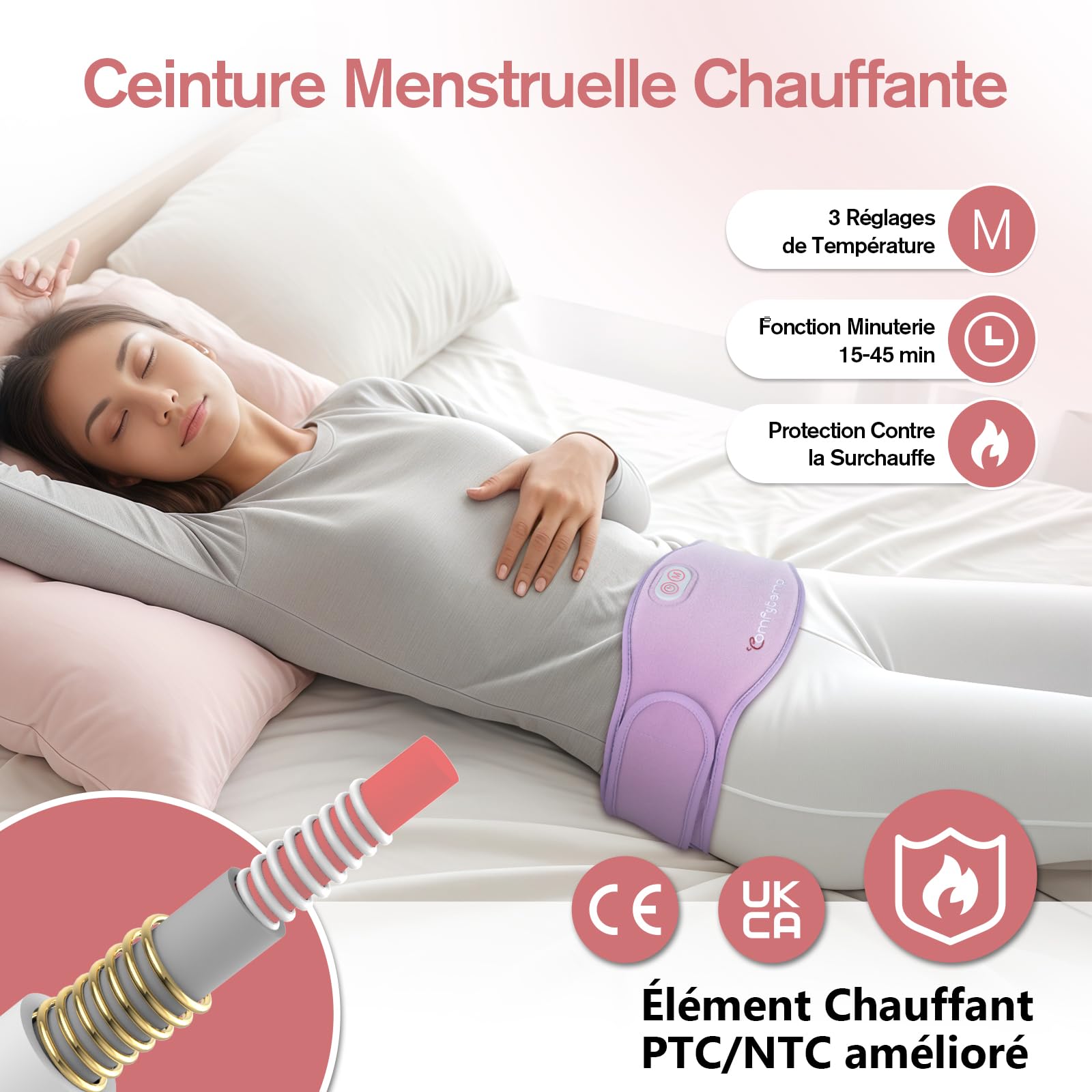 Comfytemp Ceinture Menstruelle Chauffante Grande Taille, avec 5000mAh, pour le Ventre et le Dos Pendant les Règles, 150x16cm, Ceinture Chauffage sans Fil, pour les Mères et les Femmes