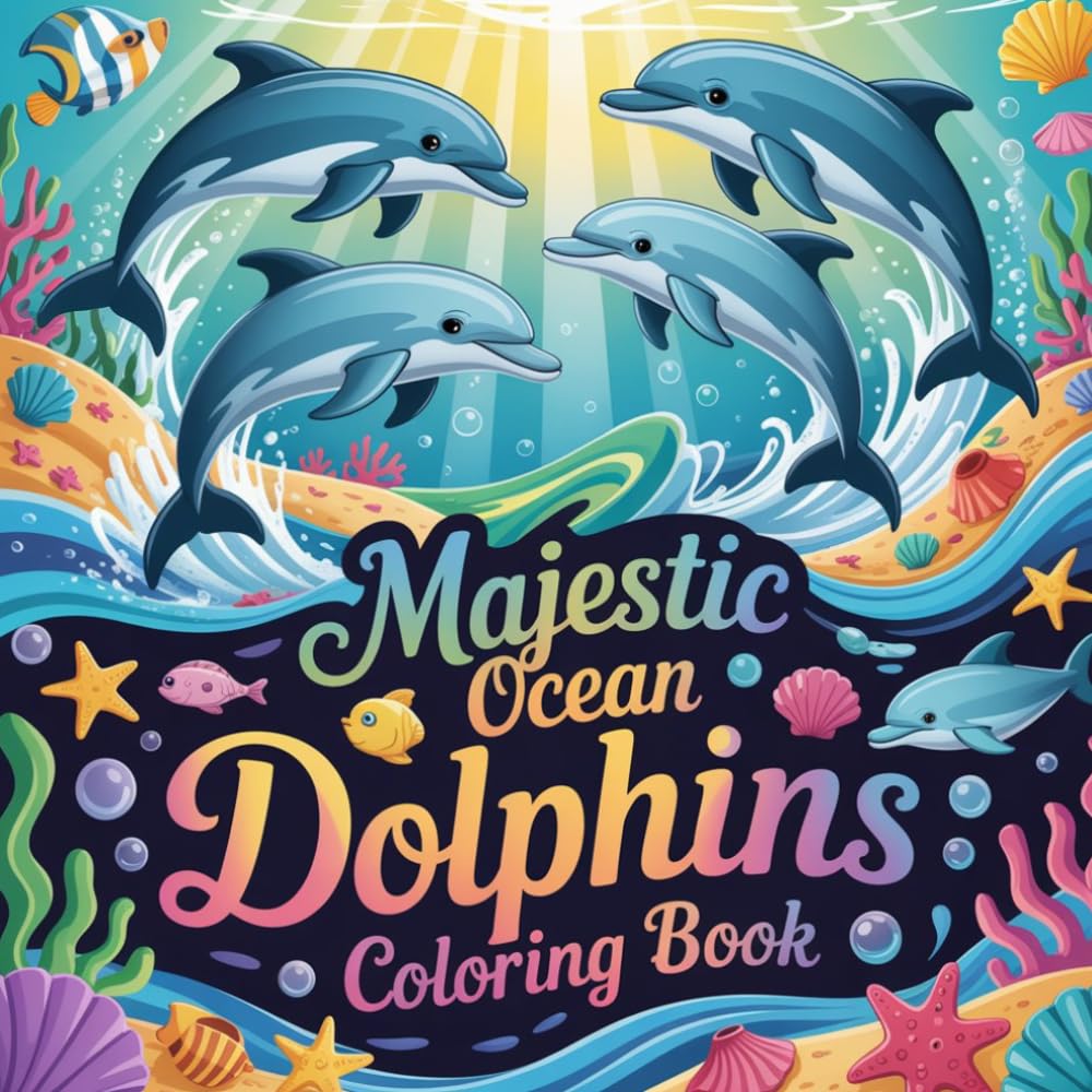 Majestic Ocean Dolphins Coloring Book: dolphin marine animal relaxation women coloring book, dolphin ocean creature stress relief kids book, dolphin ... wildlife relaxation adults color book simple
