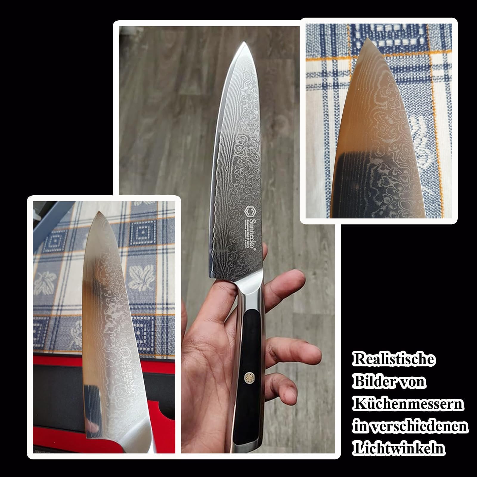 Sunnecko Damastmesser 20cm Kochmesser Küchenmesser | Scharf Messer aus Damaststahl, Damast Küchenmesser mit Ergonomischer Griff, Fleischmesser für Küche