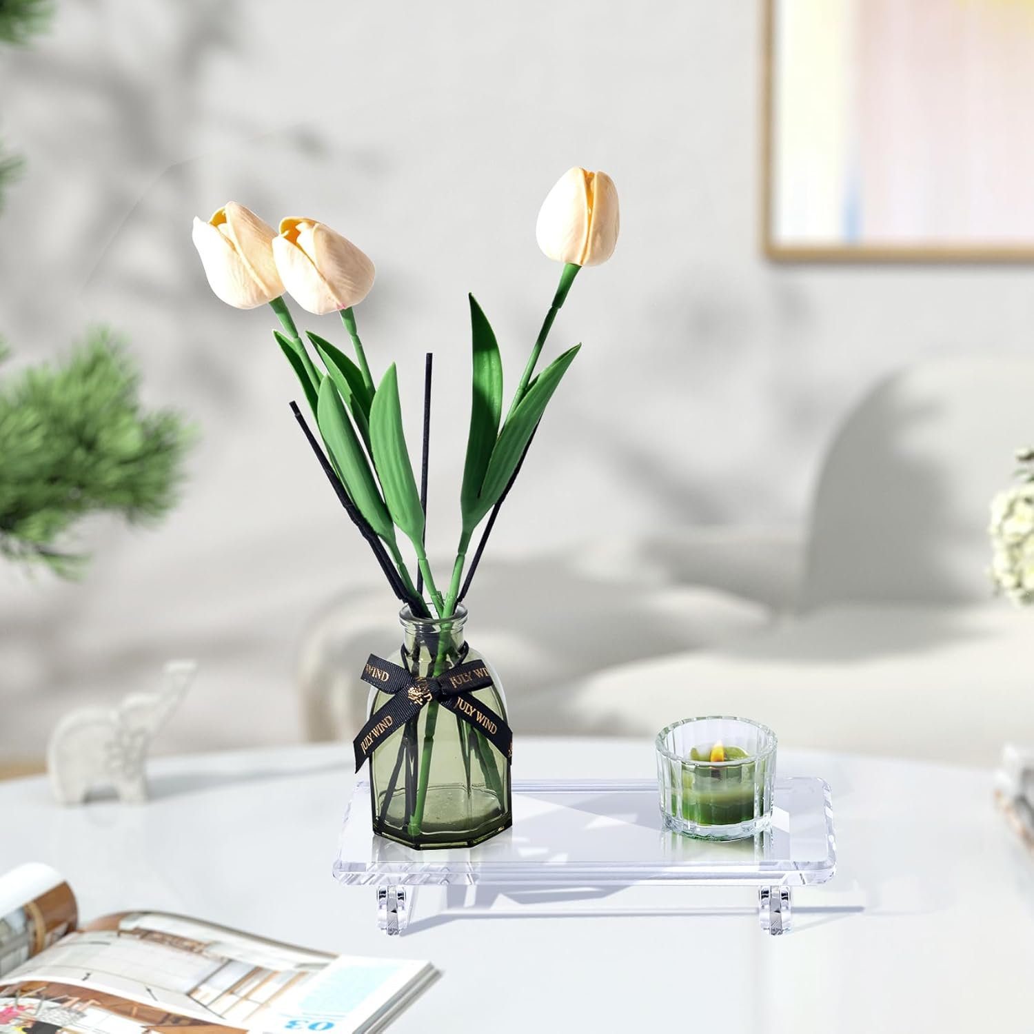 Acrylic Bathroom Counter Tray: Water-Resistant Kitchen and Bathroom Tray Countertop Decor,Perfect for Soap Dish,Vanity,Plant,Candle Decor,and Riser Organizer-Small - Image 3