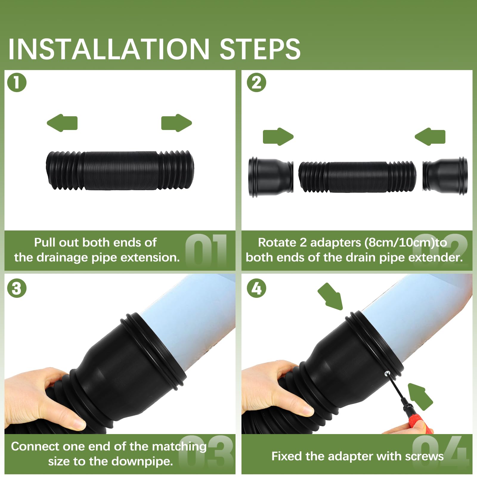 1pcs Extensions de Tuyau de Descente de Gouttière, Rallonge de Tuyau de Drainage d'eau de Pluie de 47 à 150 cm, Connecteur De Vidange Bec Gouttière Extensible Rétractables Flexibles, Noir