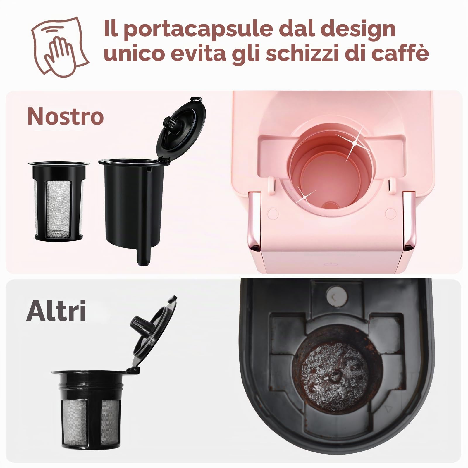 Mecity - Macchina da caffè piccola compatibile con capsula K-CP, caffè macinato, tè sfuso, design compatto per uso domestico, camper, appartamento, spegnimento automatico, 120 V, 1000 W, colore rosa
