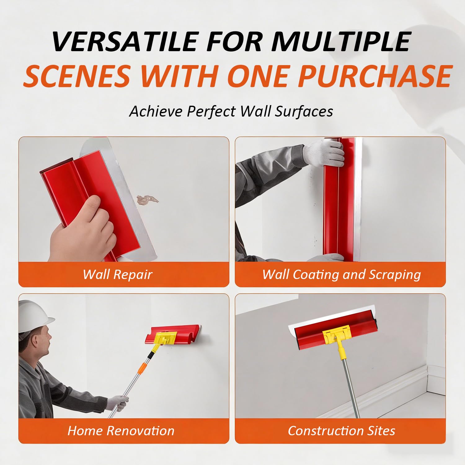 Set di Lame per Cartongesso con Custodia, Spatola per Stucco Spatola, Spatola per Stucco 30/40/60/80cm, manico di Estensione da 71 a 127 cm per Appiattire Pareti e Soffitti