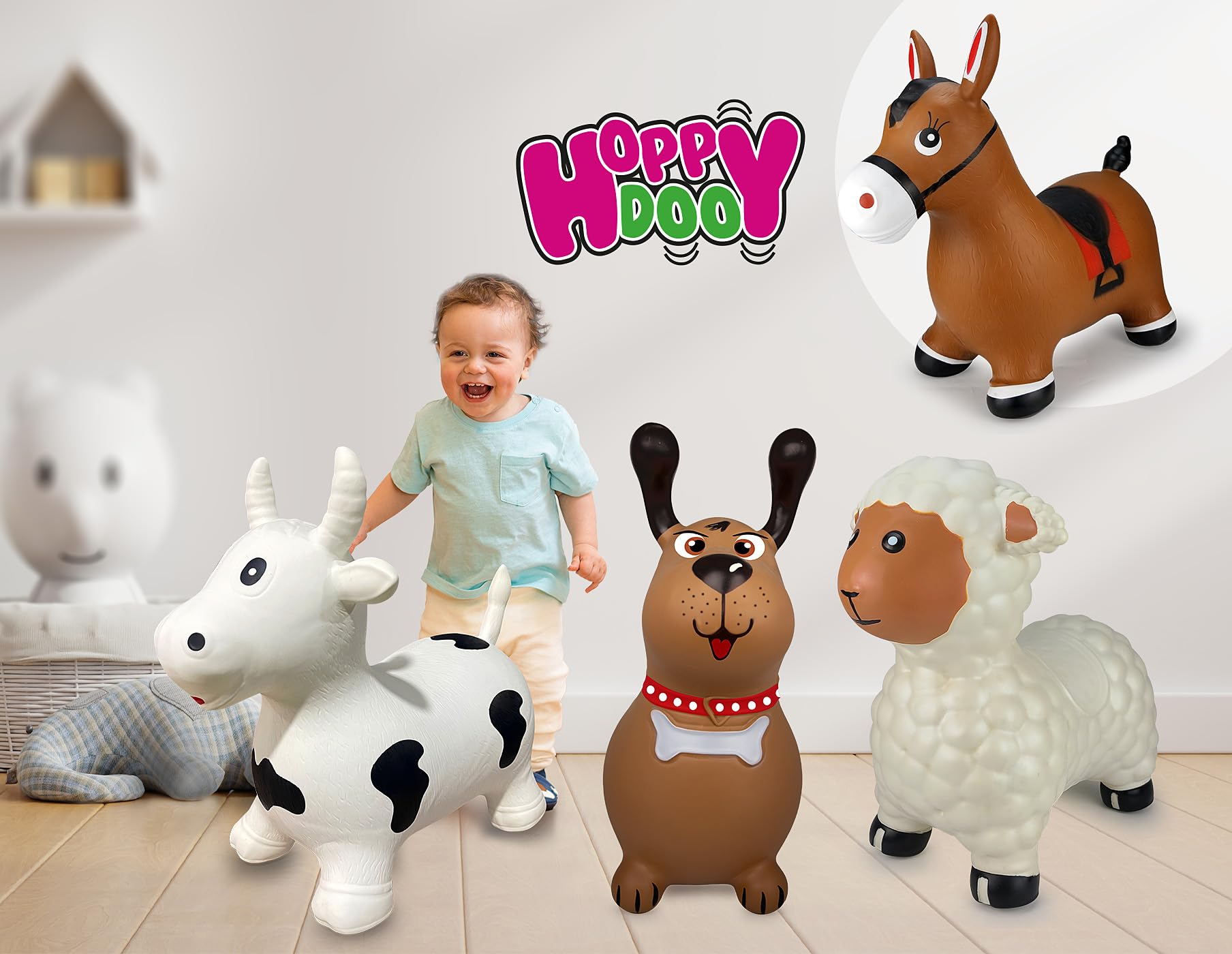 JAMARA 466005 Hüpftier Dog Molly HoppyDoo - Spielzeug für Kinder, Hüpftier Baby Indoor Outdoor, Geschenk für Kinder, Gartenspielzeug, Pflegeleicht, BPA frei, mit Pumpe